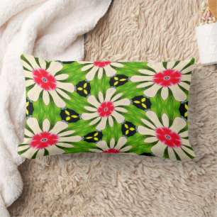 Cojín Lumbar Patrón de flores rosadas y blancas