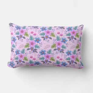 Cojín Lumbar Patrón de flores violetas azules rosadas florales-