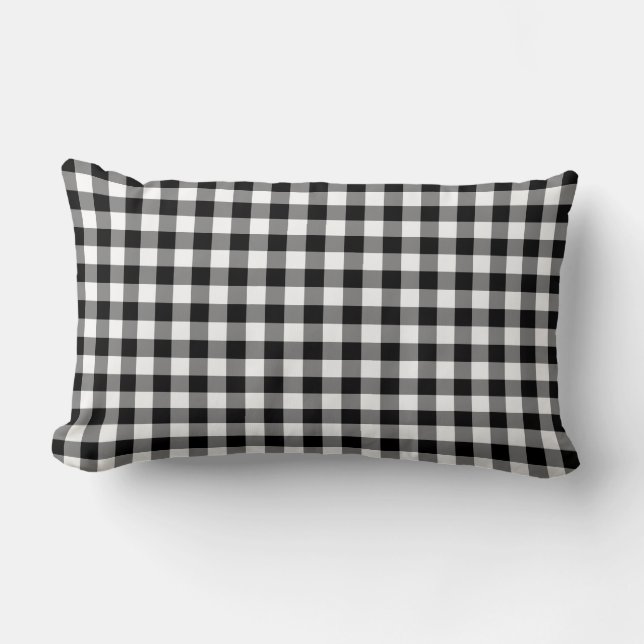 Cojín Lumbar Patrón de Gingham blanco y negro (Anverso)
