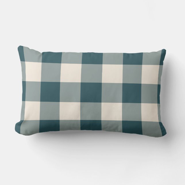 Cojín Lumbar Patrón de Gingham verde esmeralda fuera de blanco  (Anverso)