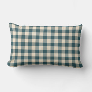 Cojín Lumbar Patrón de Gingham Verde Esmeralda y Blanco Desgast