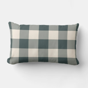 Cojín Lumbar Patrón de Gingham Verde Oscuro y Blanco Deslucido
