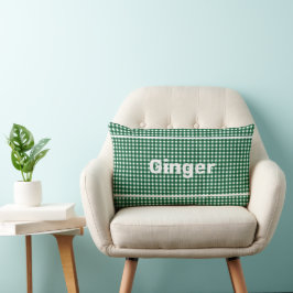 Cojín Lumbar Patrón de Gingham verde y blanco Monograma moderno