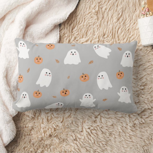 Cojín Lumbar Patrón de Halloween Ghost y Gris de calabaza (Manta)