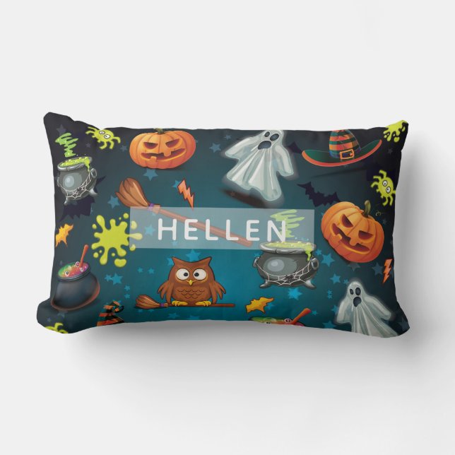 Cojín Lumbar Patrón de Halloween Personalizado (Anverso)
