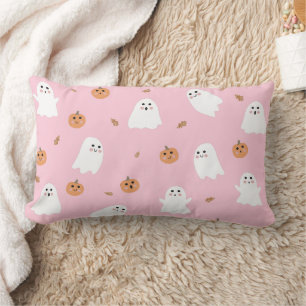 Cojín Lumbar Patrón de Halloween Rosa de Fantasma y Calabaza