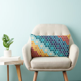 Cojín Lumbar Patrón de hexágono de mosaico retro-floral colorid