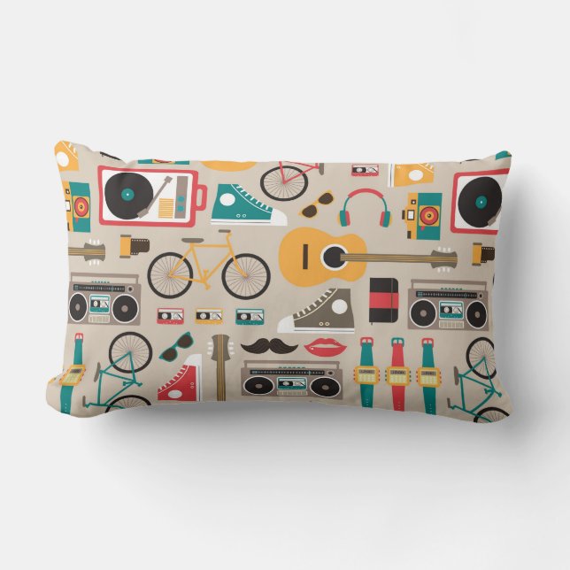 Cojín Lumbar Patrón de hípster hipsterrific (Cinereoso) (Anverso)