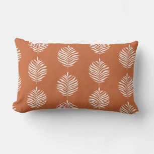 Cojín Lumbar Patrón de hoja de palma minimalista naranja quemad