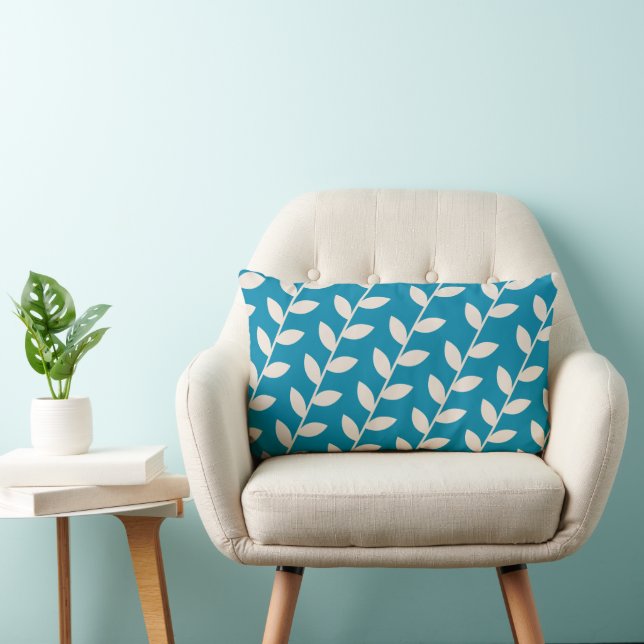 Cojín Lumbar Patrón de hoja retro azul personalizado (Silla)