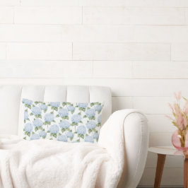 Cojín Lumbar Patrón de Hortensia Azul Acuarela Floral Botánico