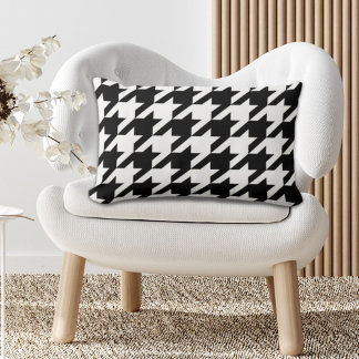 Cojín Lumbar patrón de houndstoth blanco y geométrico elegante