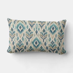 Cojín Lumbar Patrón de Ikat en Acuarela en Verde Azulado, Salvi