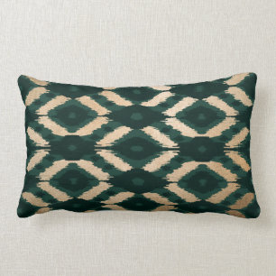Cojín Lumbar Patrón de Ikat Verde Bohemio Gold Forest
