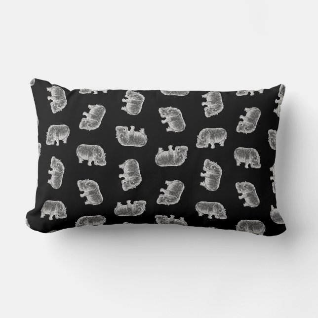 Cojín Lumbar Patrón de impresión de Hippopótamo Color negro (Anverso)