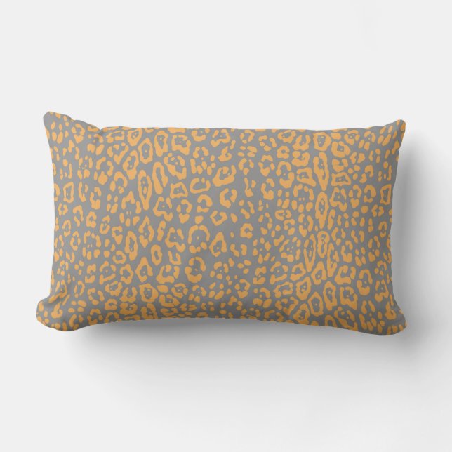 Cojín Lumbar Patrón de leopardo en amarillo mostaza y gris (Anverso)