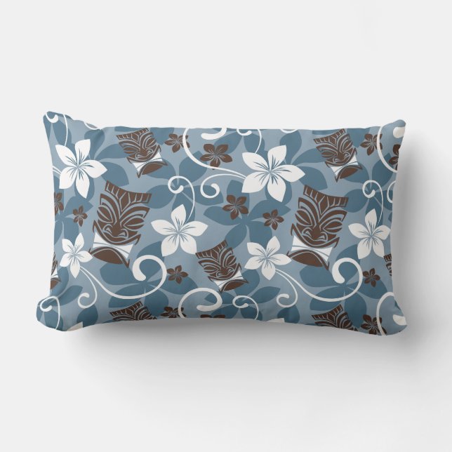 COJÍN LUMBAR PATRÓN DE LUAU TIKI (AZUL) (Anverso)