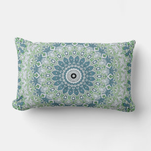 Cojín Lumbar Patrón de Mandala Costero Verde Mar y Azul