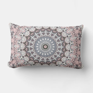 Cojín Lumbar Patrón de Mandala Rosa Gris y Blanco
