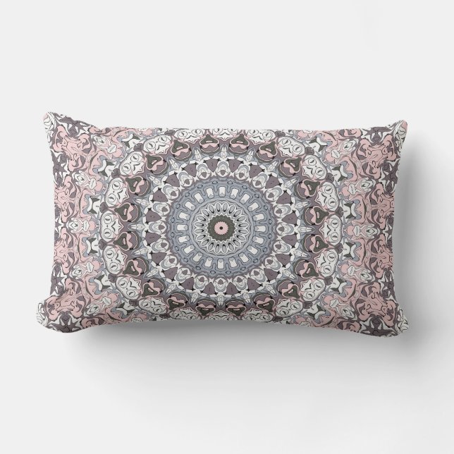 Cojín Lumbar Patrón de Mandala Rosa Gris y Blanco (Anverso)