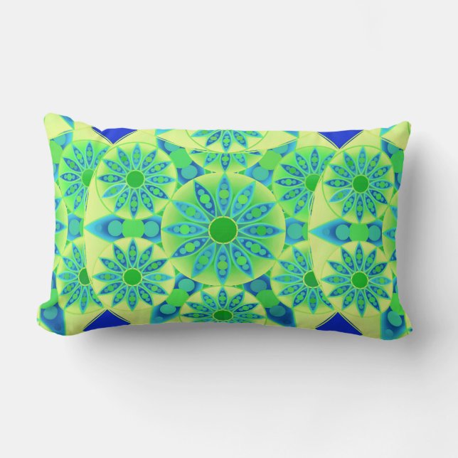 Cojín Lumbar Patrón de Mandala, turquesa, azul, verde tilo (Anverso)