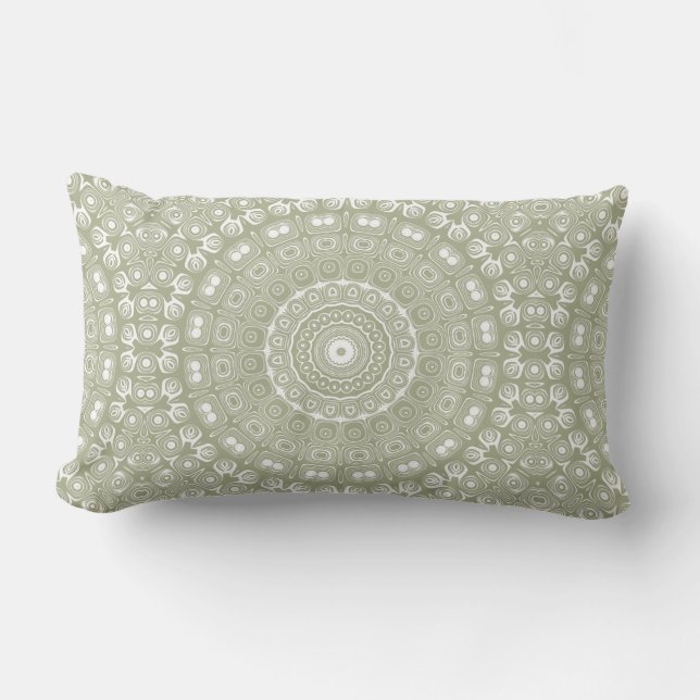 Cojín Lumbar Patrón de Mandala Verde Salvia (Anverso)