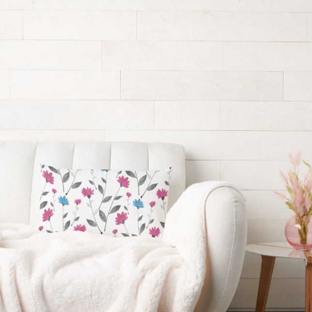 Cojín Lumbar Patrón de margarita de color azul magenta (Sofá)