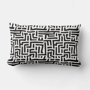 Cojín Lumbar Patrón de Maze de arte pop negro y blanco