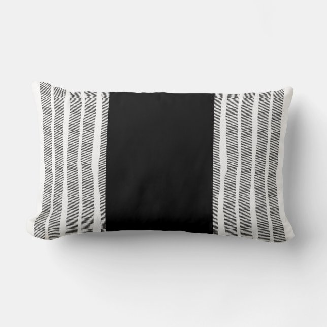 Cojín Lumbar patrón de moda moderno rayas blancas negras (Anverso)