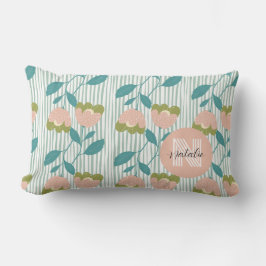 Cojín Lumbar Patrón de monograma floral azul retro moderno