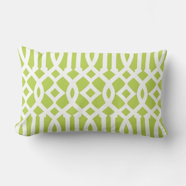 Cojín Lumbar Patrón de mosaico blanco y verde limón moderno (Anverso)