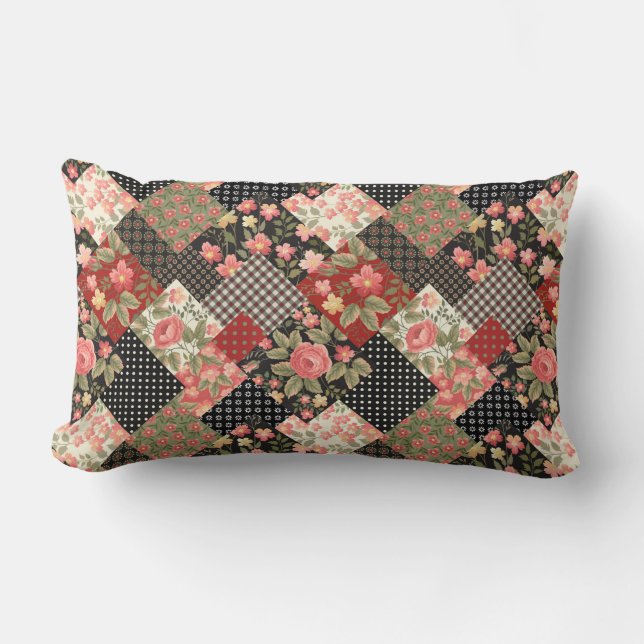 Cojín Lumbar Patrón de mosaico Flores Polka Dot Plano Geométric (Anverso)