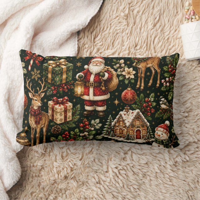 Cojín Lumbar Patrón de Navidad de Lujo Vintage (Manta)
