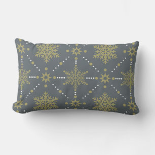 Cojín Lumbar Patrón de Navidades de copos de nieve gris y dora