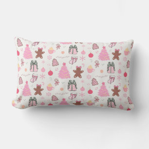 Cojín Lumbar Patrón de Navidades rosados