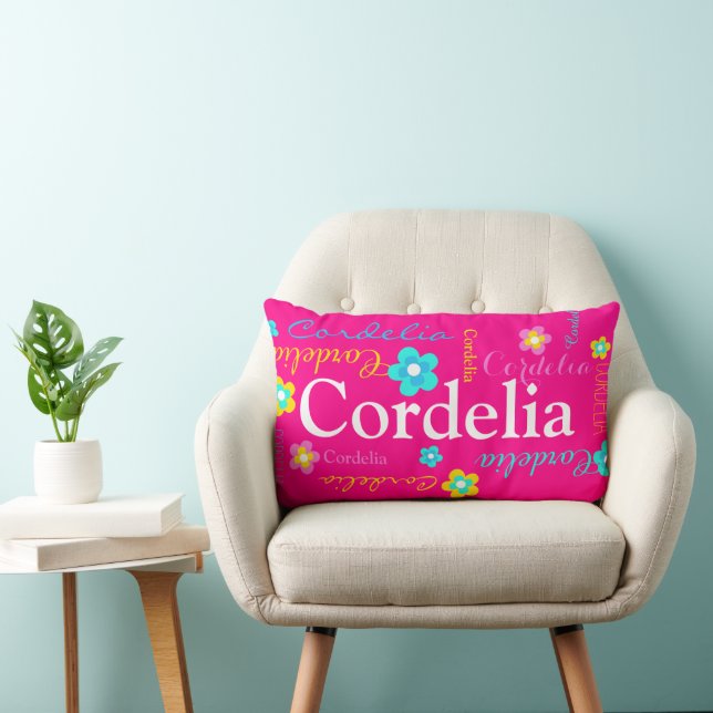 Cojín Lumbar Patrón de nombres de flores aqua rosa Cordelia (Silla)