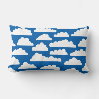 Cojín Lumbar Patrón de Nubes Esponjosas - Blanco sobre Azul 005