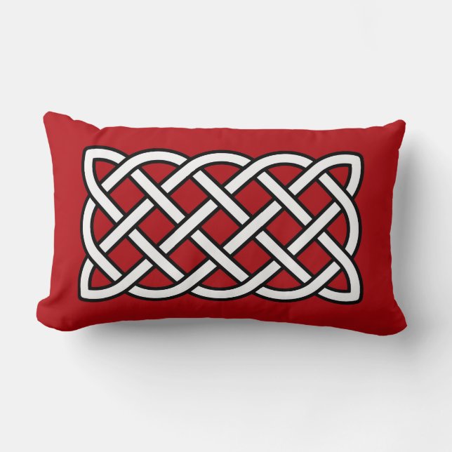 Cojín Lumbar Patrón de nudo celta, rojo profundo, negro y blanc (Anverso)