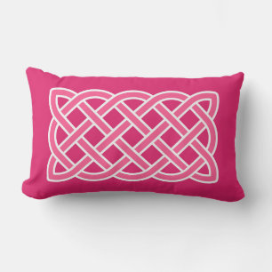Cojín Lumbar Patrón de nudo celta, rosa fucsia y blanco
