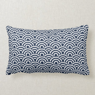 Cojín Lumbar Patrón de onda japonés azul marino blanco