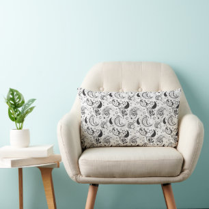 Cojín Lumbar Patrón de paisley en negro y blanco – Arte textil