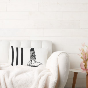 Cojín Lumbar Patrón de pájaro floral moderno de color blanco y