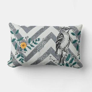 Cojín Lumbar Patrón de pájaro y flor Zigzag