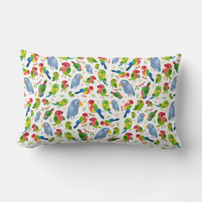 Cojín Lumbar Patrón de pájaros de época, patrón de paracaídas c (Anverso)