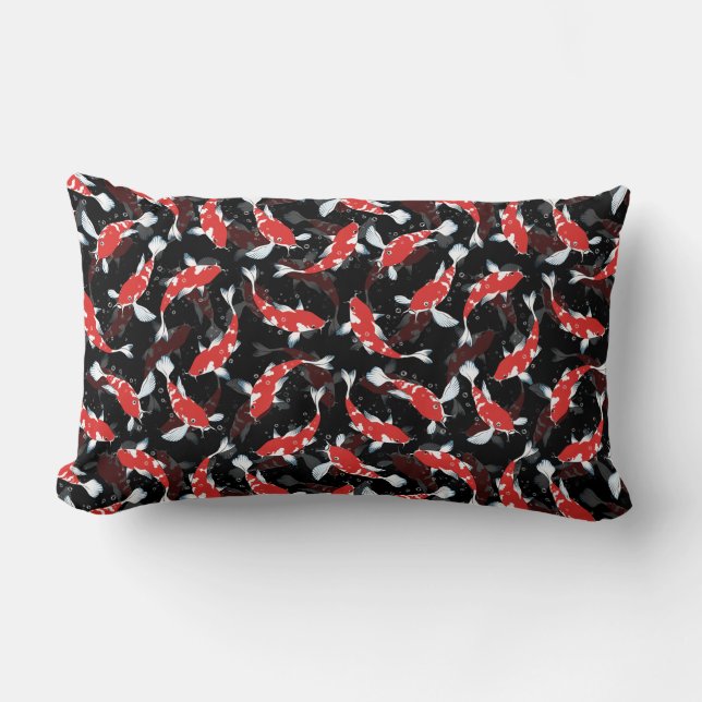 Cojín Lumbar Patrón de peces de Koi Rojo (Anverso)