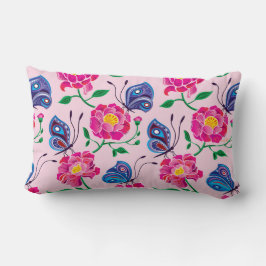 Cojín Lumbar Patrón de Peonías y Mariposas