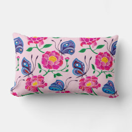 Cojín Lumbar Patrón de Peonías y Mariposas