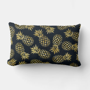 Cojín Lumbar Patrón de Piña Azul Marino Dorado
