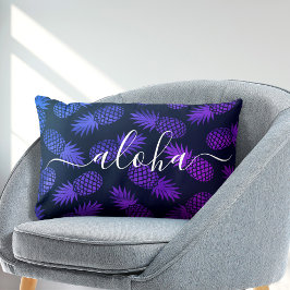 Cojín Lumbar Patrón de Piña Ombre Azul Púrpura Escritura Aloha