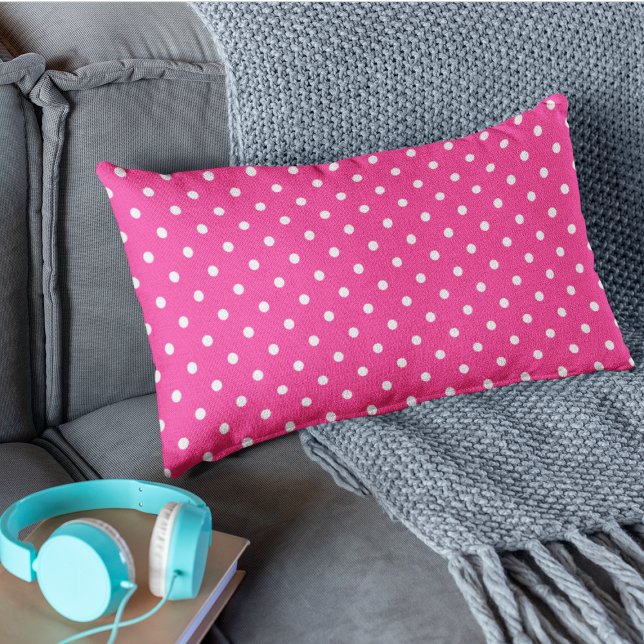 Cojín Lumbar Patrón de puntos de polka rosado caliente (Subido por el creador)